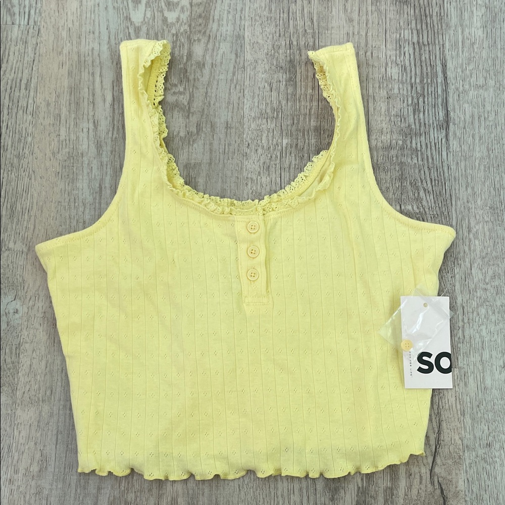 SO Women's Sunny Yellow Tank with Lace Detail